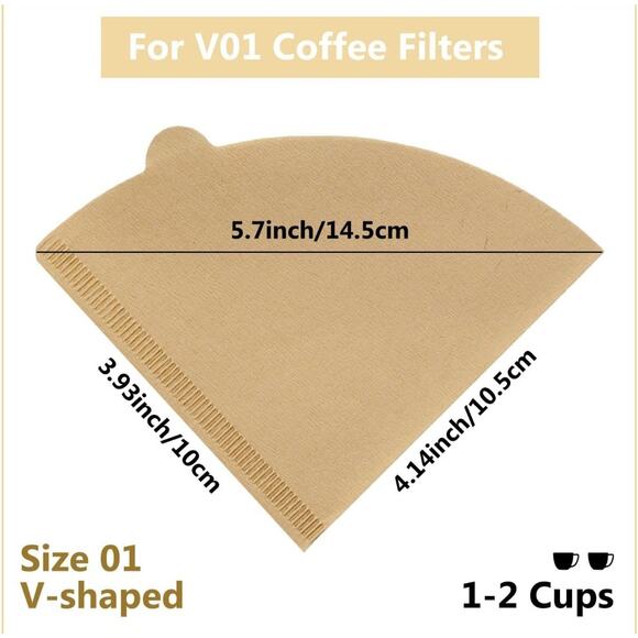 V01 Natural Unbleached Coffee Filters – V-Shaped Cone for Pour Over – 100 Count - Picture 2 of 5